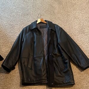 Perry Ellis Black Leather Military Jacket